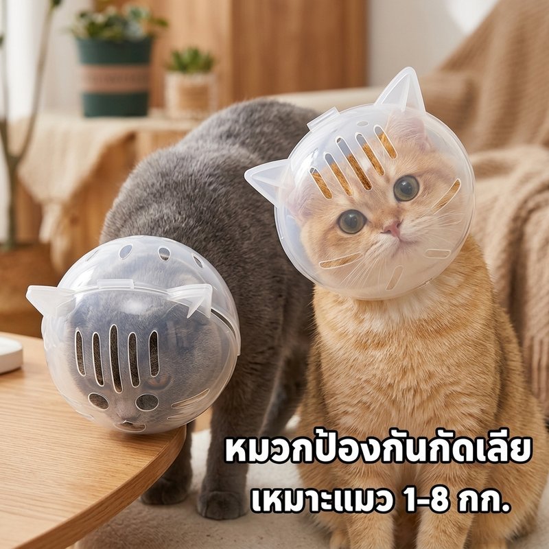 ครอบหัวแมว กันกัด กันเลีย ปลอกคอแมว หลังผ่าตัด ระบายอากาศ ปรับได้ ใส โปร่งใส แมวทุกสายพันธุ์