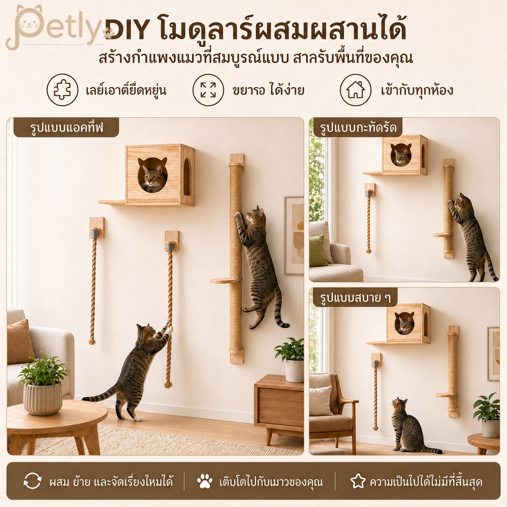 ของเล่นแมวปีนป่ายติดผนัง เชือกป่านให้แมวข่วน 1.5ม. และ 1.3ม. ปกป้องโซฟา ให้แมวออกกําลังกาย