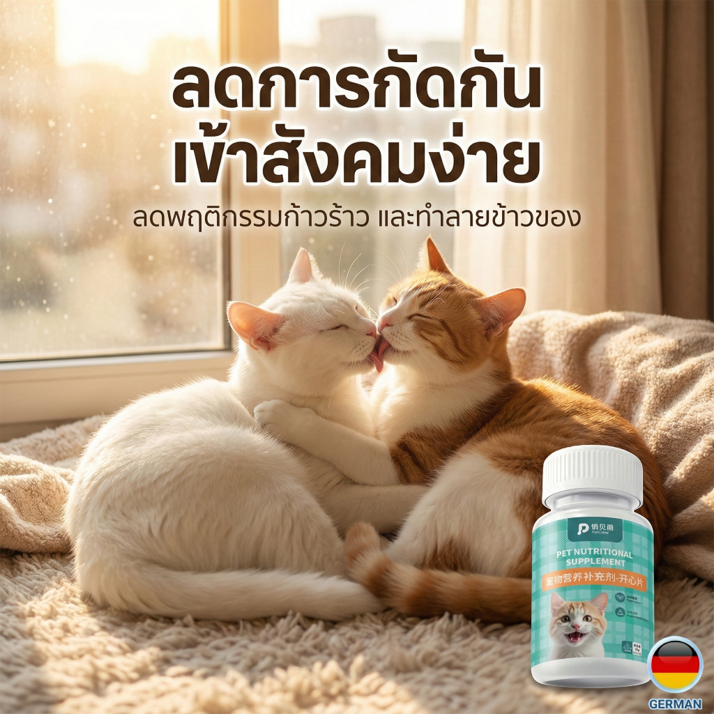 PetClear วิตามินแมว ลดเครียด คลายกังวล ช่วยให้นอนหลับ ลดก้าวร้าว ไม่ซึม สารสกัดธรรมชาติ (60g)