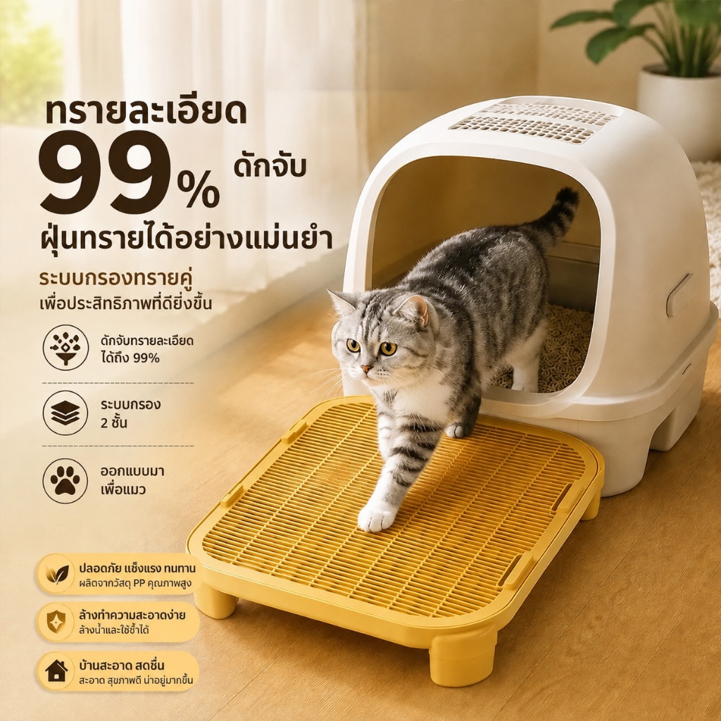 แผ่นดักทรายแมว บันไดห้องน้ําแมว 2 ชั้น ทําความสะอาดง่าย สะดวกต่อการใช้งาน ความจุขนาดใหญ่ ถอดออกได้ ทรายแมวที่ติดตามเท้า