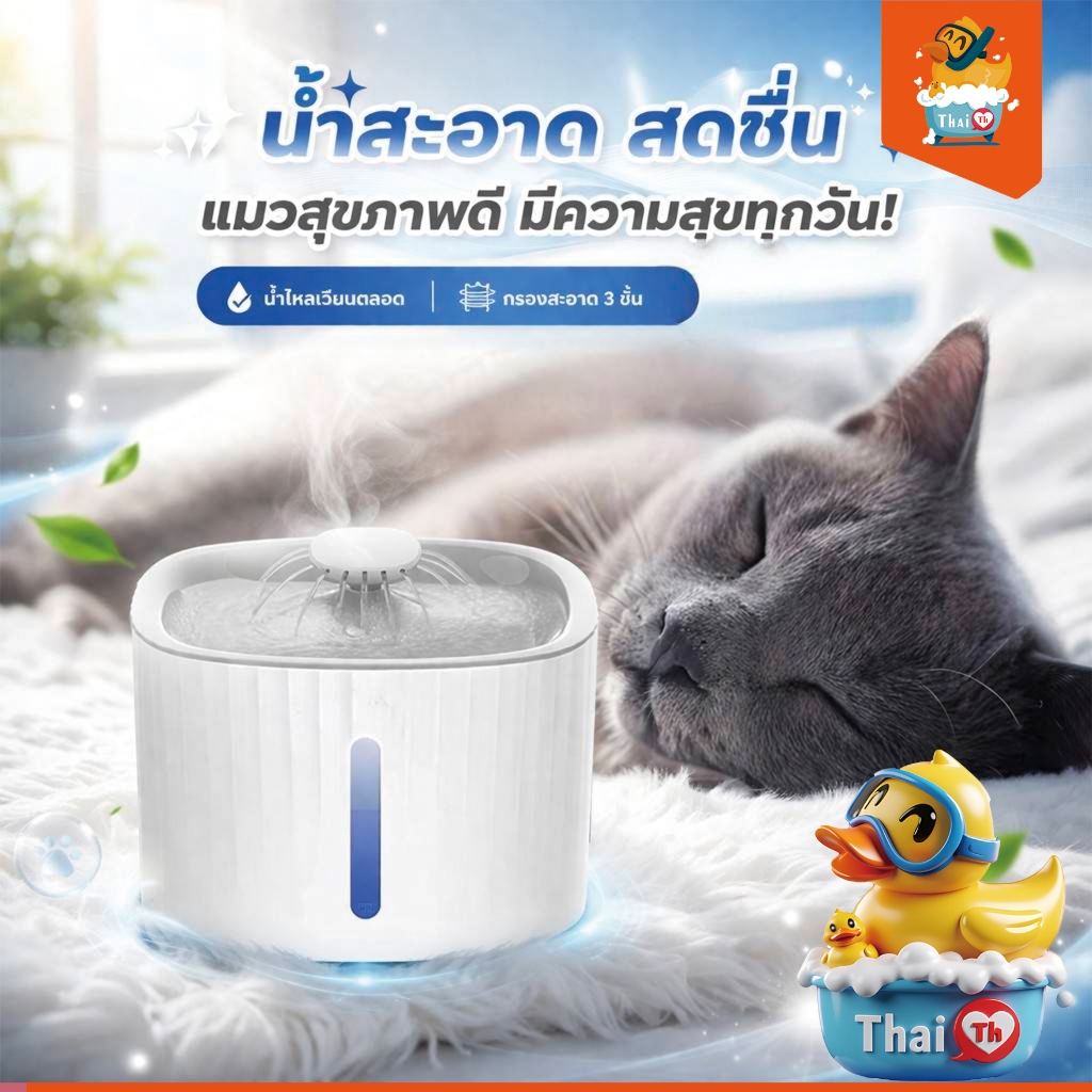 น้ําพุแมว น้ําพุสัตว์เลี้ยง ถังให้น้ําสัตว์เลี้ยง เครื่องกรองน้ําสัตว์เลี้ยง มีไฟ LED MIS03