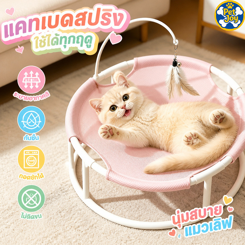 เตียงแมวยกสูง เตียงหมา เปลแมว ระบายอากาศ กันชื้น ถอดซักง่าย ขนไม่ติด ของเล่นแมวในตัว ที่นอนสัตว์เลี้ยง