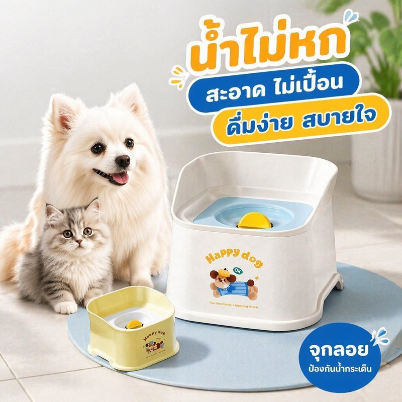 ชามน้ําสัตว์เลี้ยง กันหก กันกระเด็น แบบลอย ถอดล้างง่าย ฐานกันลื่น พลาสติก PP สําหรับแมวสุนัข 1000
