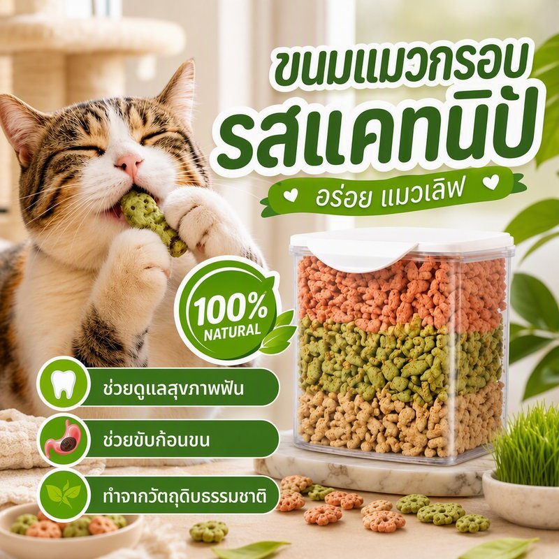 ขนมหญ้าแมว BHQ ฟรีซดราย อาหารแมวช่วยลดก้อนขน ทําความสะอาดฟัน เสริมโปรตีน สําหรับลูกแมวและแมวโต
