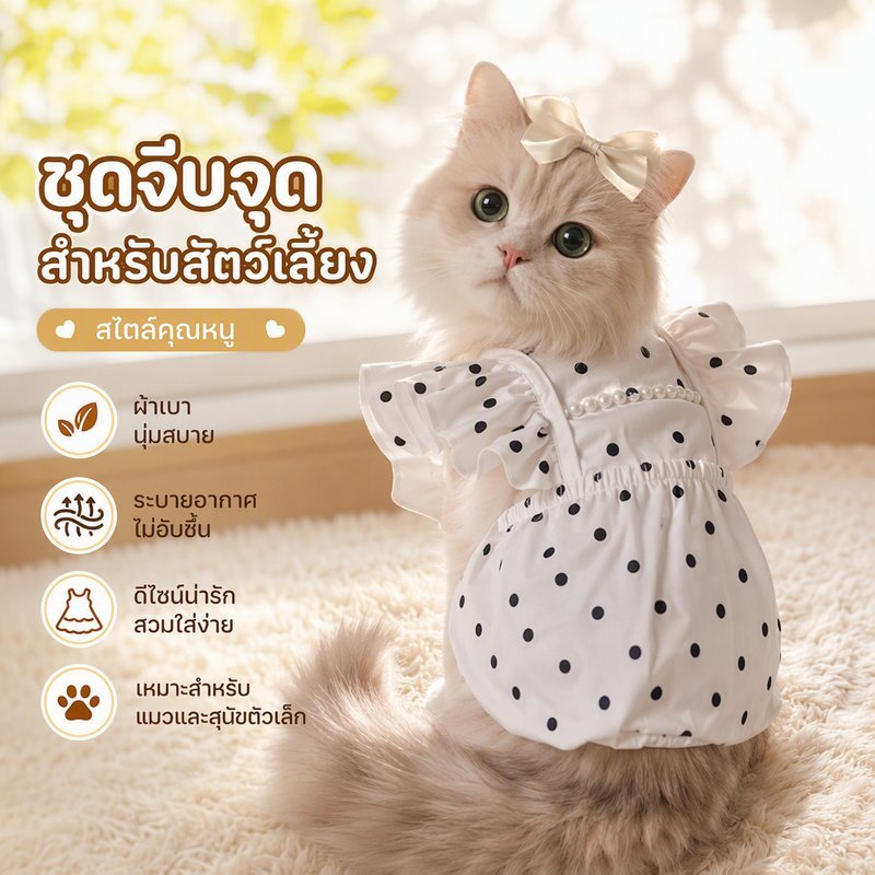 เสื้อผ้าสัตว์เลี้ยง ลายจุด ผ้าฝ้ายนุ่ม ระบายอากาศ คอระบาย หมาแมวตัวเล็ก เสื้อหมา เสื้อแมว