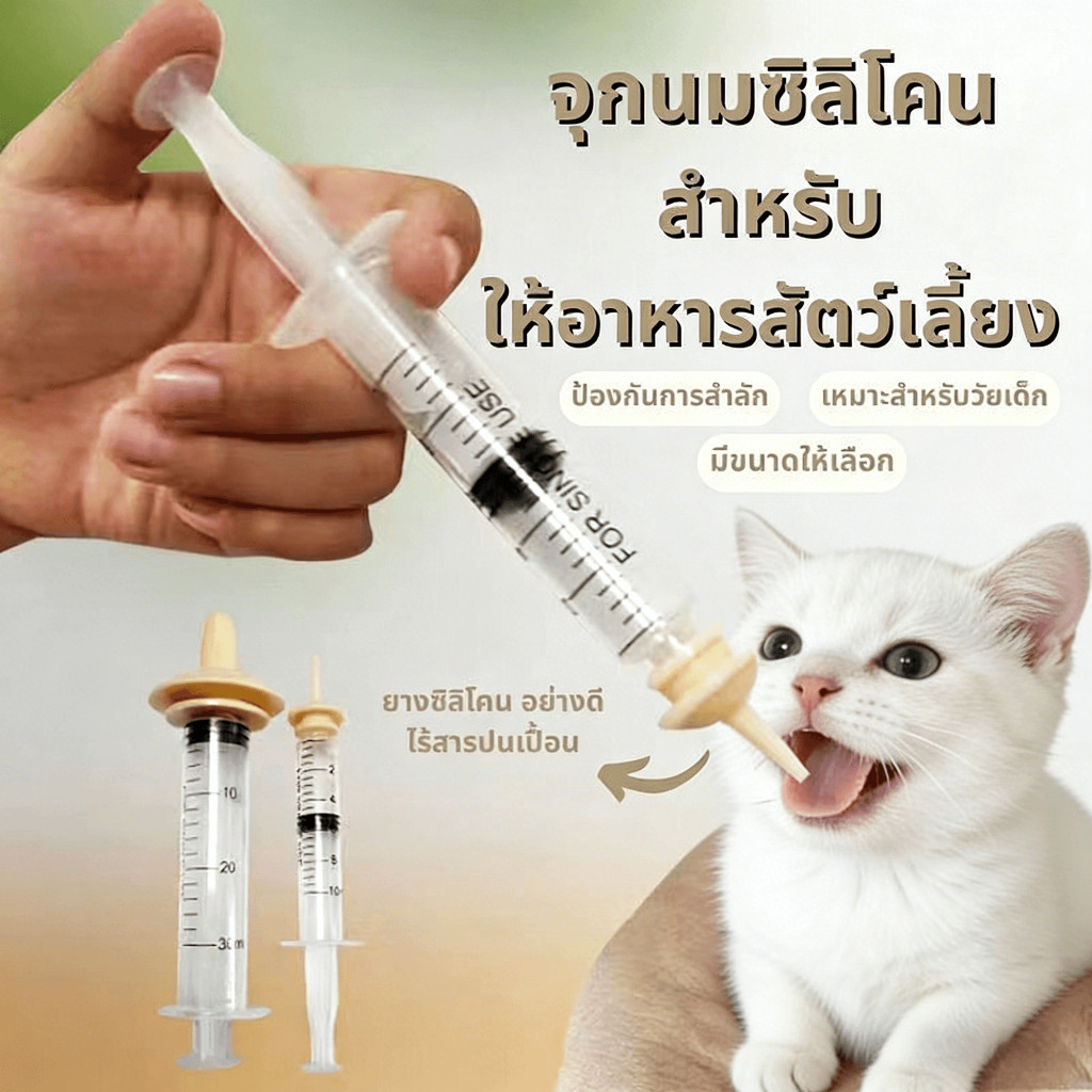 เจาะรู) จุกป้อนนมซิลิโคน ไซริงค์ป้อนนม ใช้ได้กับ สัตว์เลี้ยงแรกเกิด สุนัข แมว กระต่าย กระรอก สัตวฟันแทะ