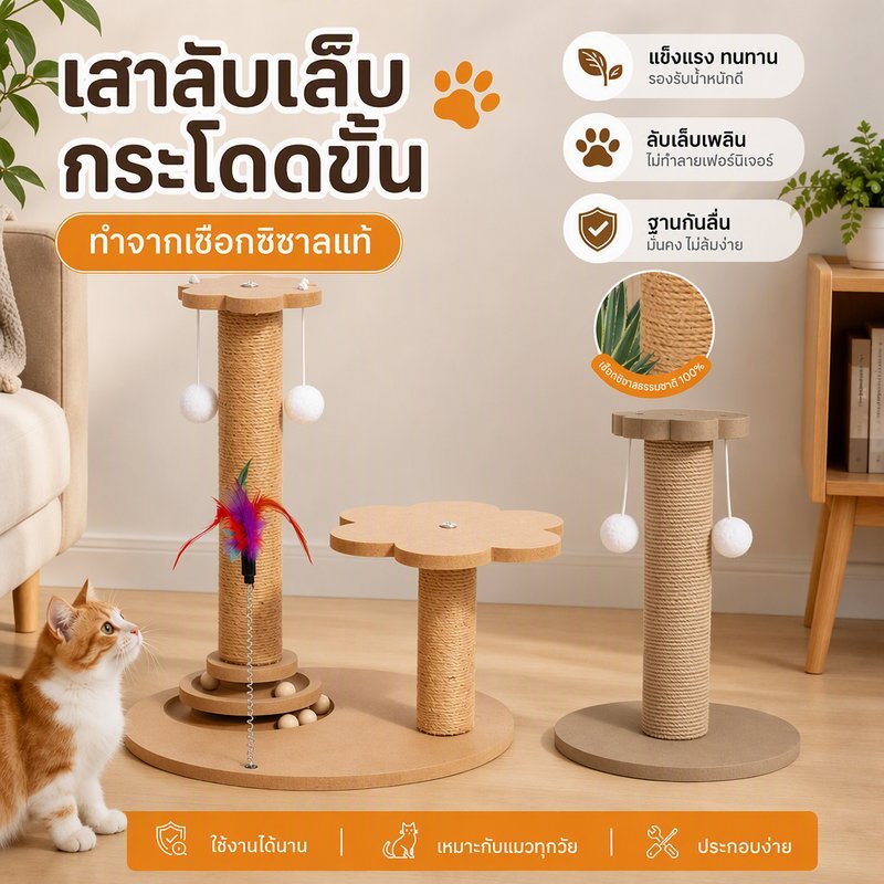 COD ชุดปีนแมวจากใยกัญชง เสาแมวข่วนทํามือจากใยกัญชง กระดานข่วนแมวตั้งพื้น ของเล่นแมวให้แมวสนุกคลายเครียด ของเล่นแมว