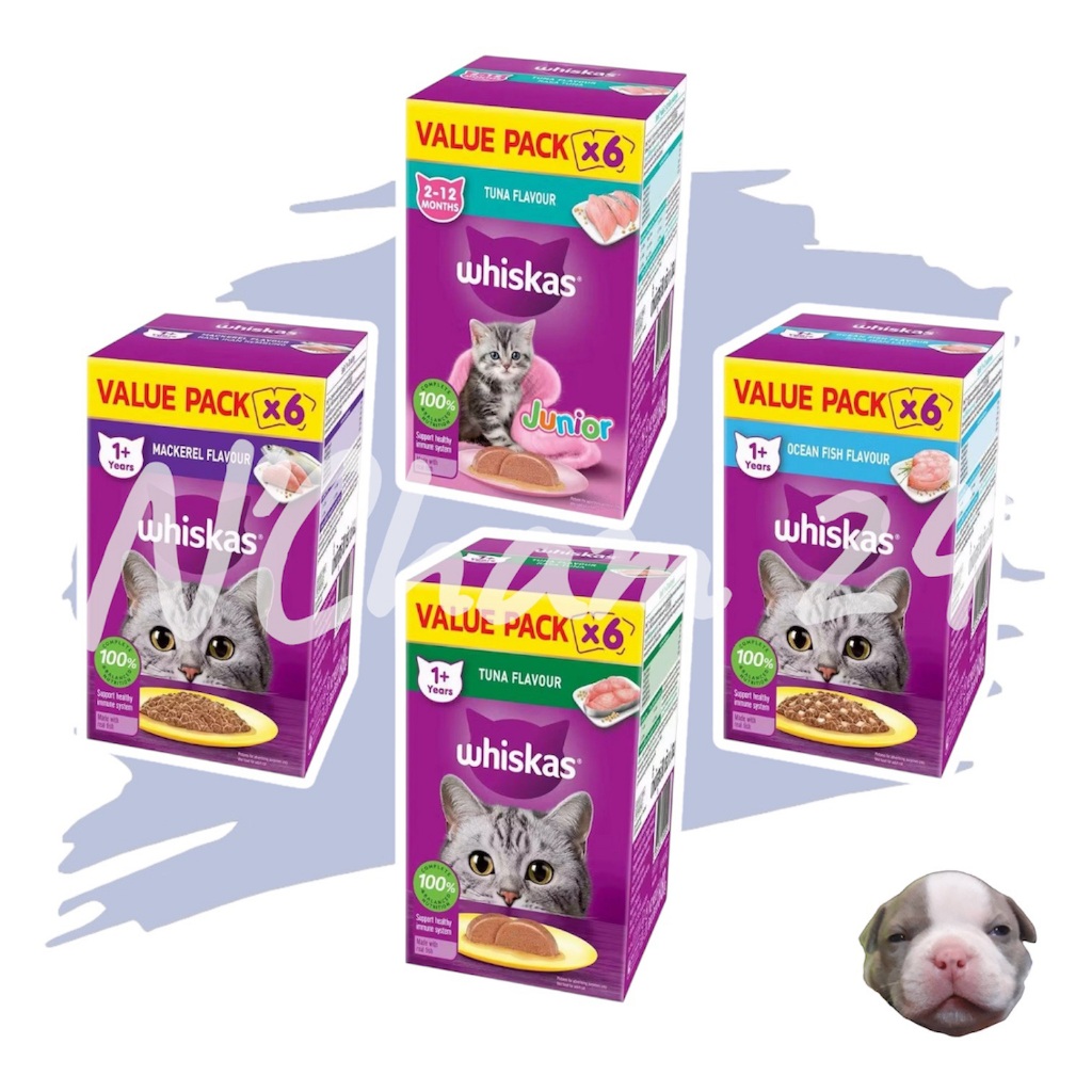 WHISKAS วิสกัส 1 กล่อง บรรจุ 6 ซอง อาหารเปียกแมว