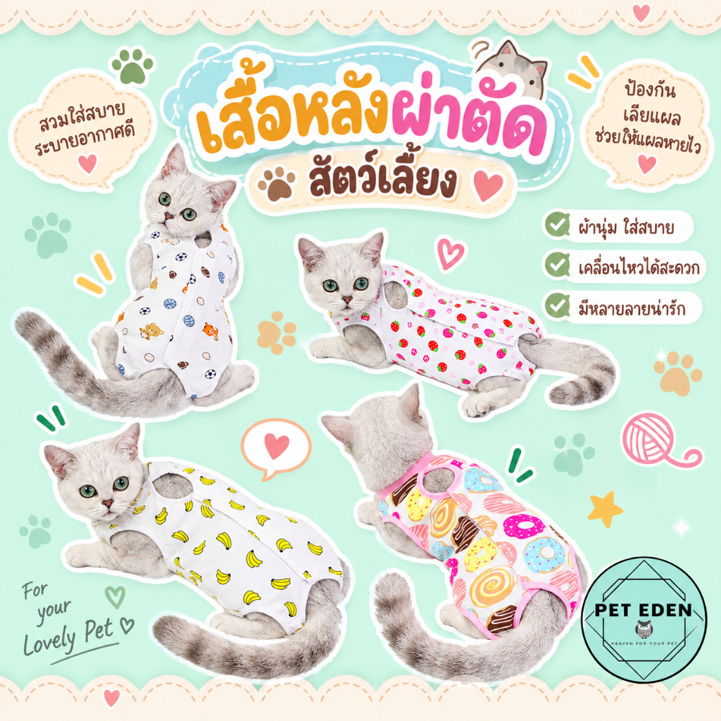 Restock Pet Recovery Suit เสื้อหลังผ่าตัด เสื้อป้องกันแมวเลีย ตีนตุ๊กแก ทําหมัน หมา สุนัข