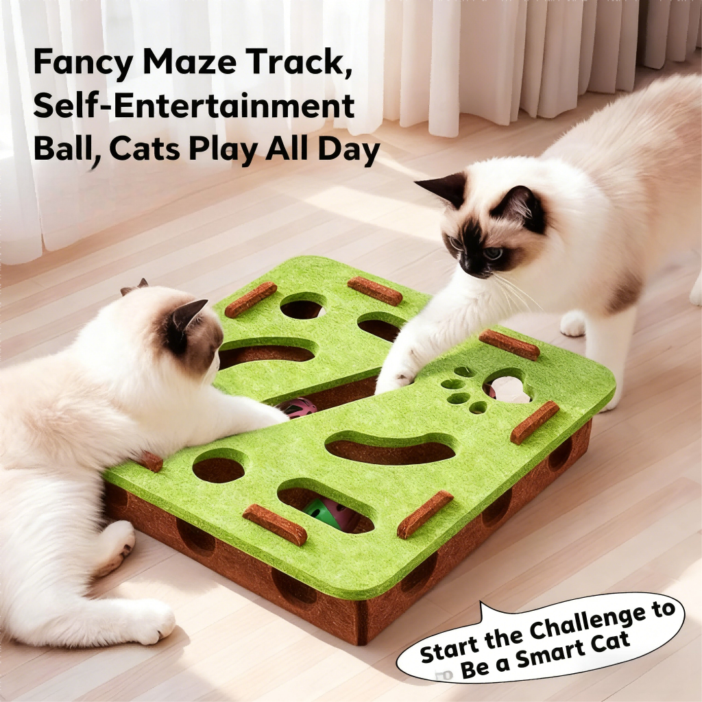 TCS รางบอลแมว เขาวงกตผ้าสักหลาด 🎾 ของเล่นแมวฝึกสมอง ลูกบอลในราง เล่นเองได้ Interactive Cat Toy
