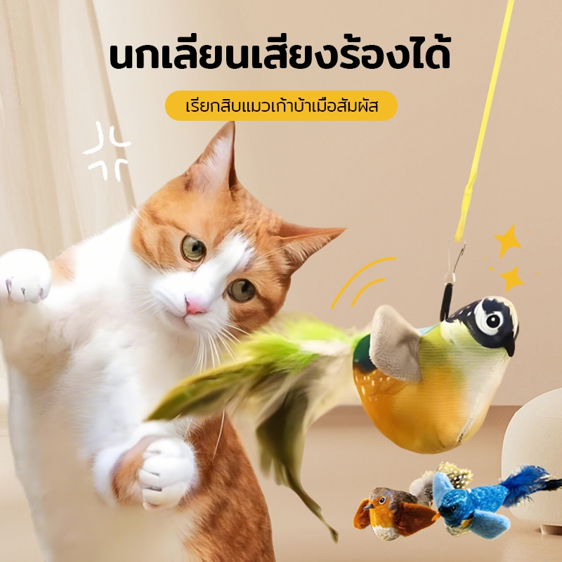 ของเล่นแมว ของเล่นตุ๊กตา เสียงนกจําลอง ของเล่นสัตว์เลี้ยง ไม้กายสิทธิ์ล้อแมว ของเล่นลูกแมว ของเล่นแมวเพื่อความบันเทิงในตั