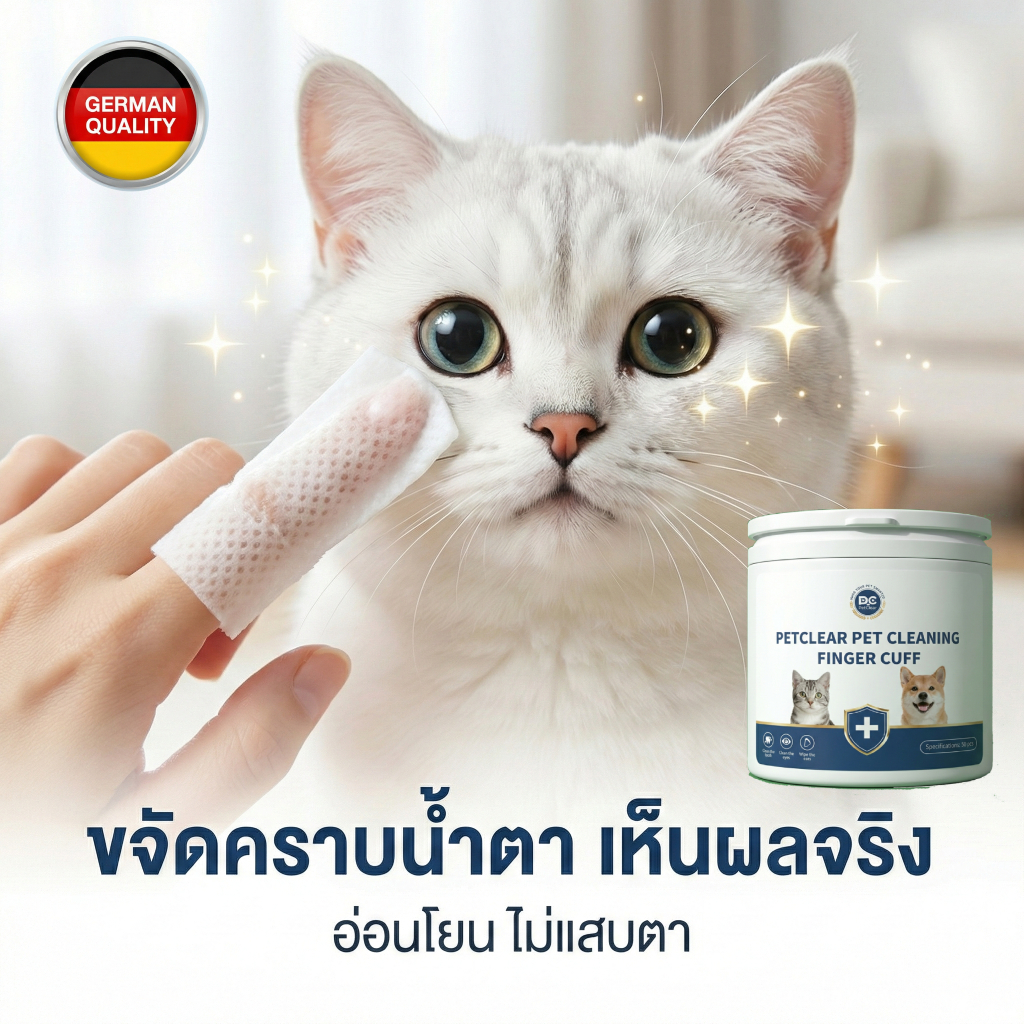 PetClear ผ้าเช็ดฟันสุนัข แมว ปลอกนิ้วเช็ดฟัน ลดกลิ่นปาก ขจัดหินปูน คราบน้ําตา (50 ชิ้น)