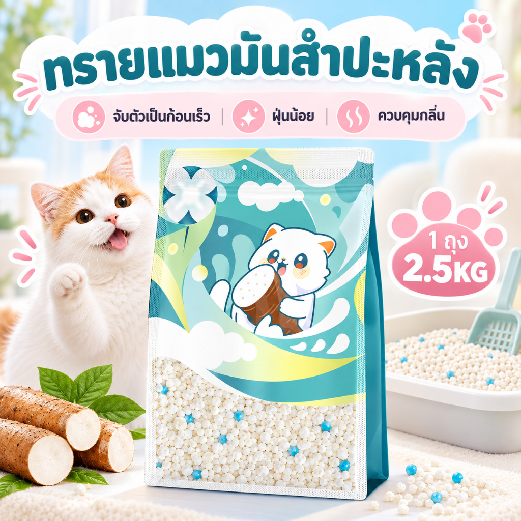 ลิตร ทรายแมว ทรายแมอมันสําปะหลัง ดับกลิ่นดี จับตัวก้อนแน่น สําหรับแมวทุกสายพันธุ์