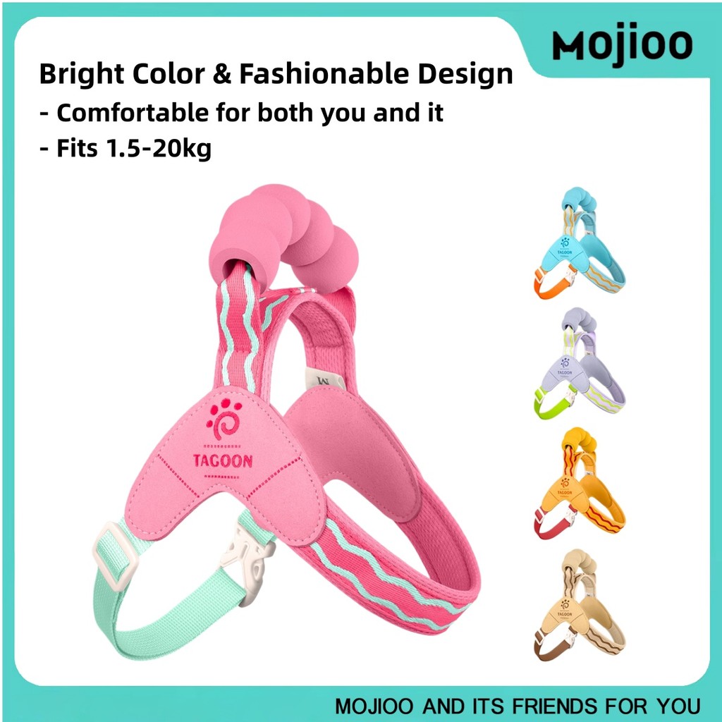 Mojioo สายรัดสุนัขและชุดสายจูงตาข่ายนุ่มและเสื้อกั๊กปรับได้สําหรับลูกสุนัขแมวเดินกลางแจ้งสําหรับ 1.5-20 กก