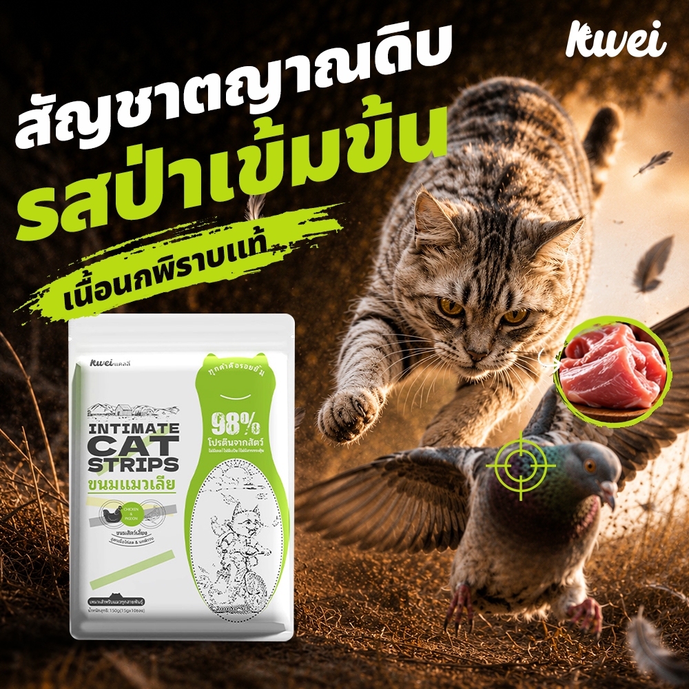ขนมแมวเลีย ลูกนกพิราบ & ไก่ 15g x 10 ซอง KWEI