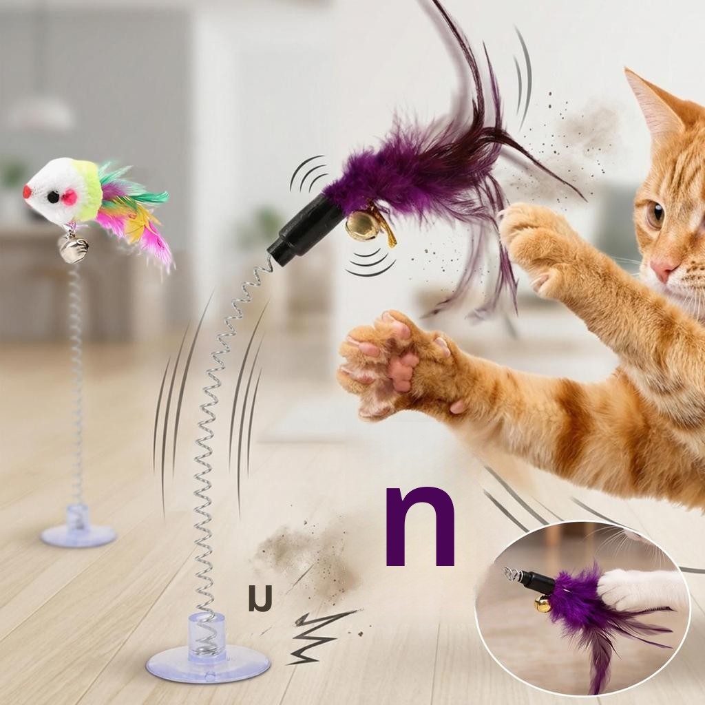 Cat Teaser Stick สีสุ่ม - แท่งหดสําหรับลูกแมว - พร้อมของเล่นโต้ตอบสําหรับสัตว์เลี้ยง Bell Feather