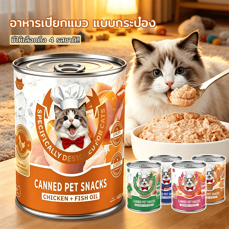 PAWZA PET อาหารเปียกแมว แบบกระป๋อง คละรส 4 กระป๋อง สําหรับแมว บํารุงขนผิวหนัง ครบถ้วนและสมดุล ขนาด 400 กรัม