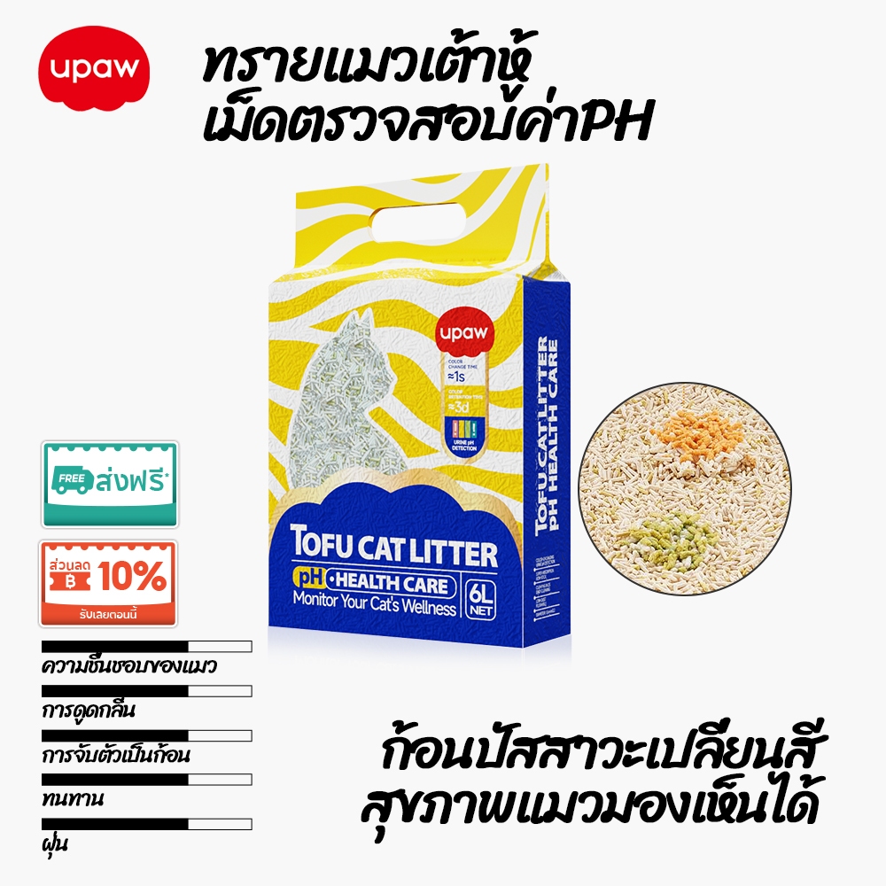 Upaw ทรายแมวเต้าหู้ ทรายแมว สีเปลี่ยนบ่งบอกสุขภาพอัจฉริยะ สูตรไร้ฝุ่น ดับกลิ่น จับตัวเป็นก้อนเร็ว