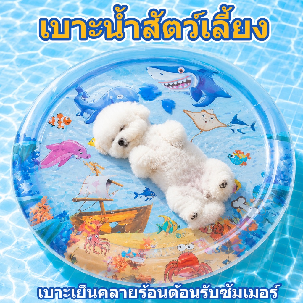 สัตว์เลี้ยงเสื่อน้ํา ที่นอนเย็น เบาะน้ําพองลม 3 มิติ พร้อมปูปลาดุ้กดิ้กในน้ํา ของเล่นแมว หนาขึ้น