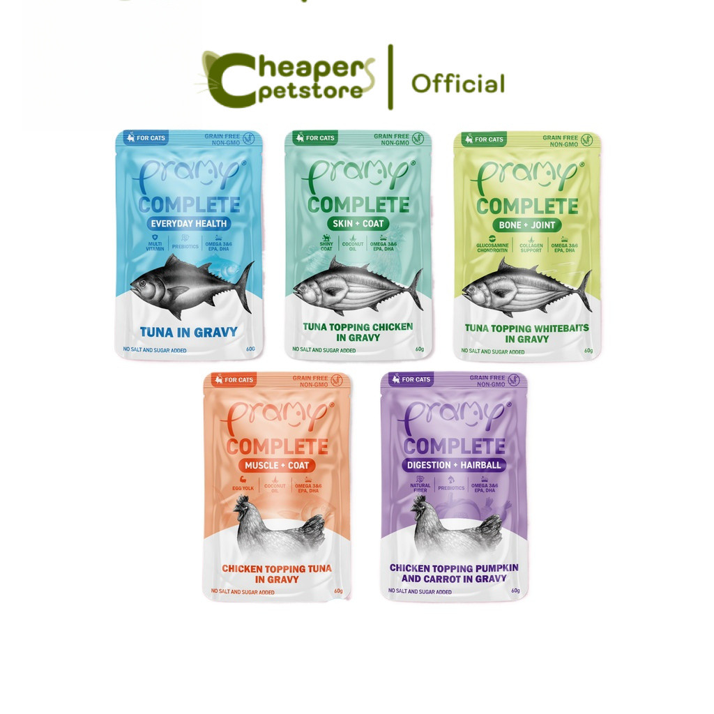 ยกโหล 12 ซอง] Pramy อาหารเปียกแมวพรามี่ สูตร Complete & Balance ขนาด 60 กรัม (Cat Wet Food,Pramy,Balance,Complete)
