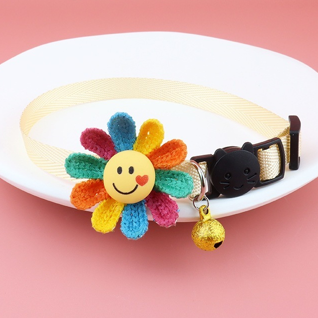 PEKO PET&CAT [PC049] ปลอกคอดอกทานตะวัน ล็อคนิรภัย ปลอกคอหมาแมว ปลอกคอสําหรับสัตว์เลี้ง ลายดอกไม้