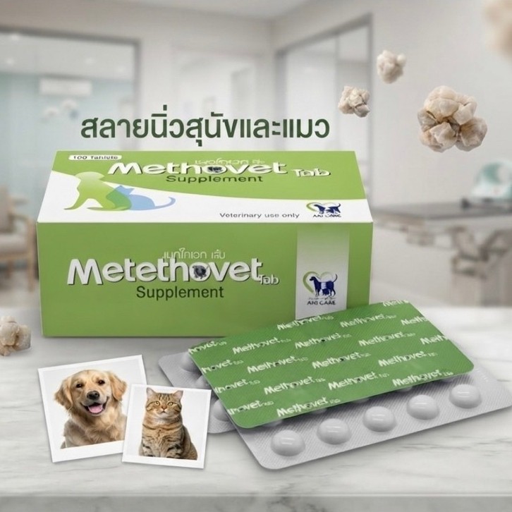 Methovet อาหารเสริมลดการเกิดนิ่ว สลายนิ่ว ปรับค่า pH ในกระเพาะปัสสาวะ สําหรับสุนัขและแมว