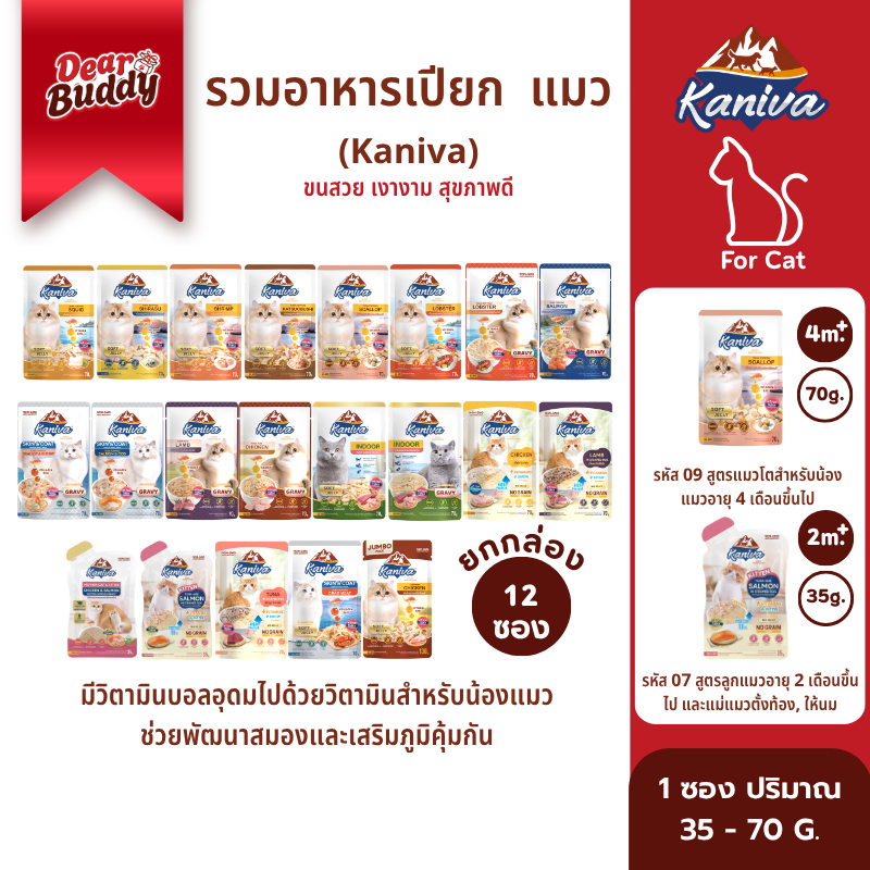 Kaniva อาหารแมวเปียก ยกกล่อง 12 ซอง อาหารแมวคานิว่า เนื้อปลาทูน่าเน้นๆ