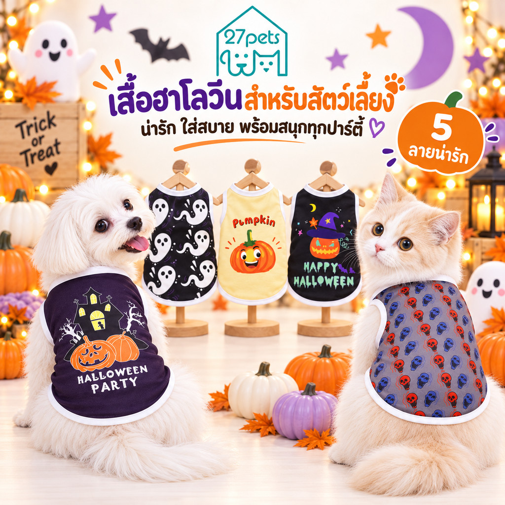 เสื้อกั๊กสัตว์เลี้ยงการ์ตูนฮาโลวีน6การออกแบบงานรื่นเริงแขนกุดสําหรับแมวสุนัขขนาดเล็กร้านค้าสัตว์เลี้ยงปลาค็อด