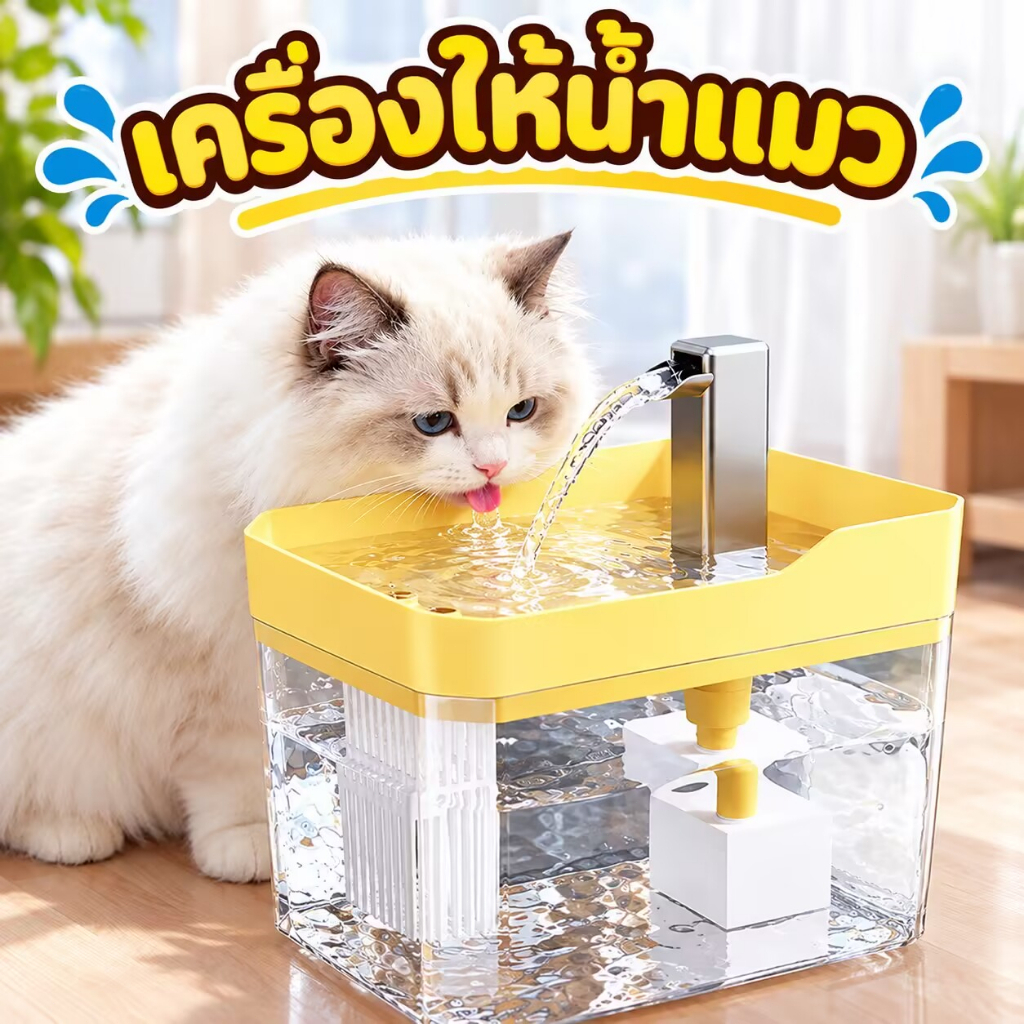 เครื่องดื่มน้ําสําหรับแมวแบบอัตโนมัติ พร้อมฟังก์ชันฆ่าเชื้อ