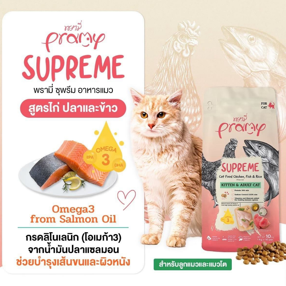 จากกระสอบ)Pramy Supreme อาหารเม็ด สําหรับลูกแมวและแมวโต ขนาด 800g-1kg