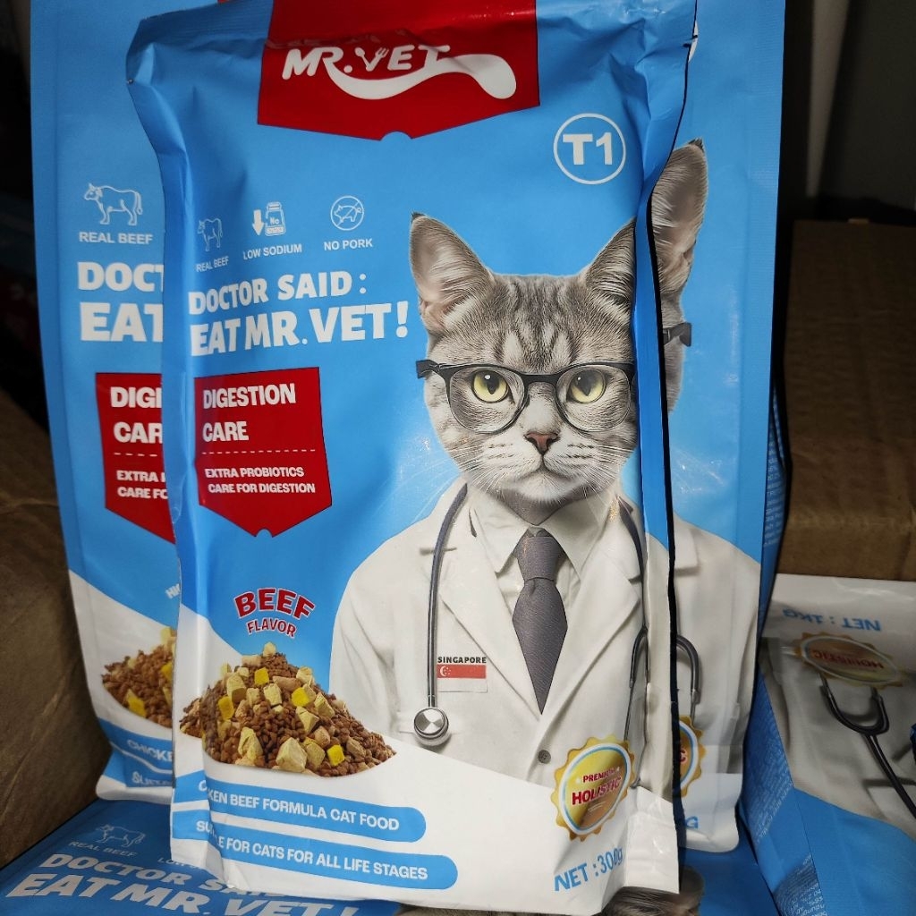 จัดส่งภายใน1-3วัน)MRVET อาหารเม็ดแมว T1 ไก่และเนื้อวัว T2ไก่และแซลม่อน 1KG