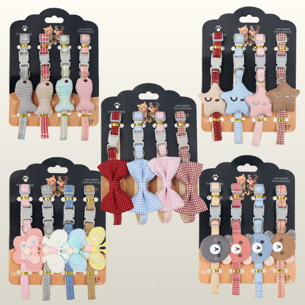 PEKO PET&CAT ปลอกคอแผงแพ็ค 4 เส้น ล็อคธรรมดา ปลอกคอสัตว์เลี้ยง สําหรับแมวและสุนัขพันธุ์เล็ก-กลาง