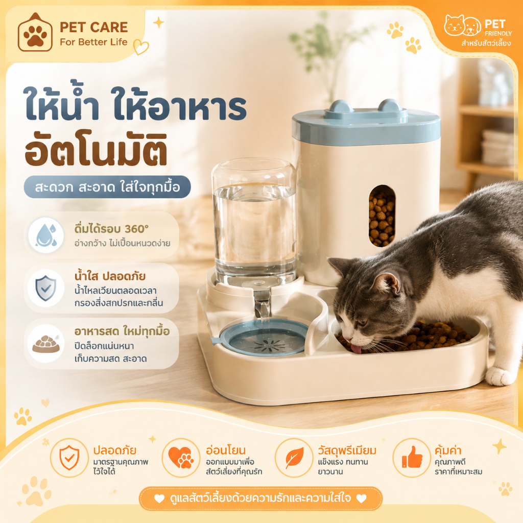PET CARE】ที่ให้อาหารสัตว์เลี้ยง สเตนเลส ที่ให้น้ําสัตว์เลี้ยง ที่ให้อาหาร-น้ําอัตโนมัติ เกรดพรีเมี่ยม 2IN1