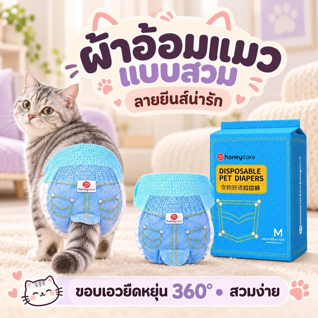 ฮันนี่แคร์ ผ้าอ้อมสัตว์เลี้ยง ผ้าอ้อมแมว 10 ชิ้นการดูดซึมแบบใช้แล้วทิ้งสุนัขแมวอุปกรณ์ผ้าอ้อมแผ่นถาดการฝึกอบรม