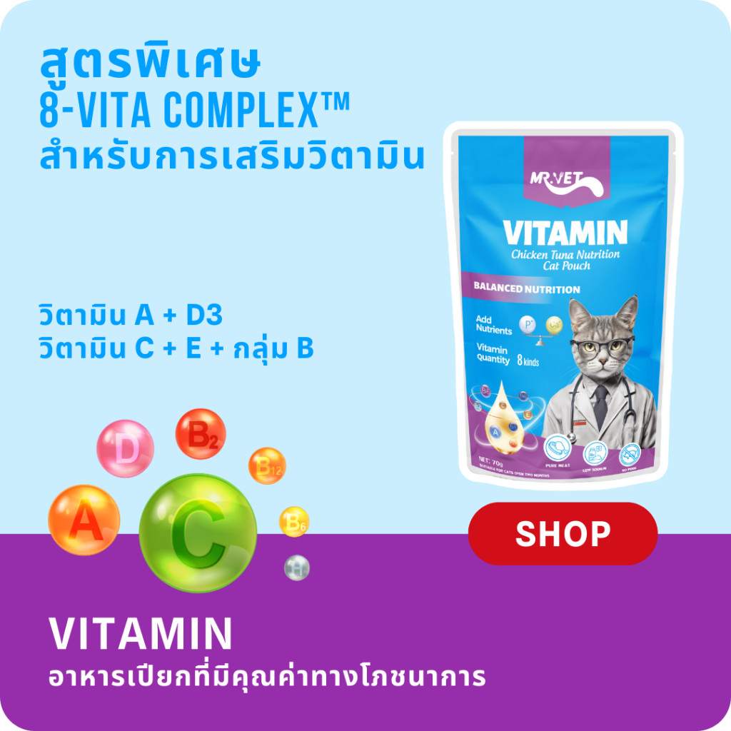 บรรจุ 36/48 ถุง] MR.VET อาหารแมวเปียก อาหารเปียกแมว ไม่ใส่สารปรุงแต่งรส ควบคุมการย่อยอาหารและปรับปรุงภูมิคุ้มกัน