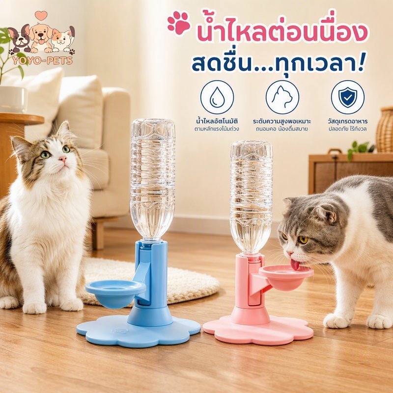 เครื่องให้น้ําแมว ปรับความสูงได้ กันเล่นน้ํา ถอดล้างง่าย ฐานดอกไม้กันล้ม สําหรับแมว สุนัขเล็ก