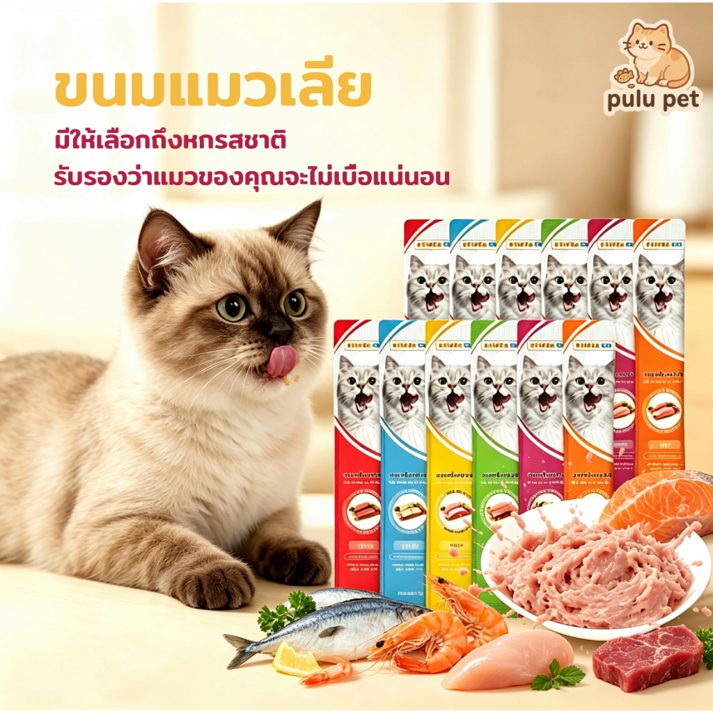 PAWZA PET ขนมแมวเลีย15g*100ซอง อาหารเปียกแมว คละรส ปลาทูน่า/ไก่/เนื้อวัว/ปลาค็อด/ปลาแซลมอน และไก่/ไก่และกุ้ง