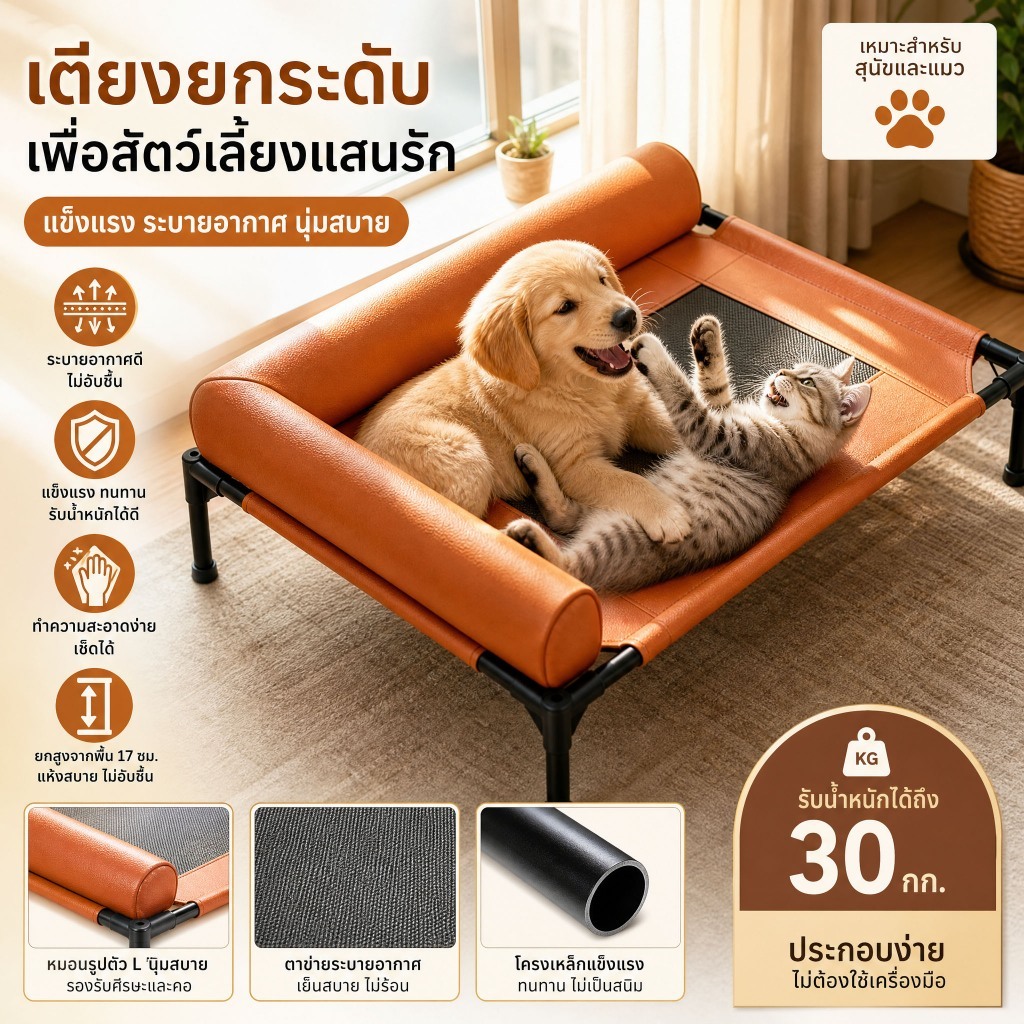 เตียงสัตว์เลี้ยงยกสูง ตาข่ายระบายอากาศ สําหรับสุนัขและแมว