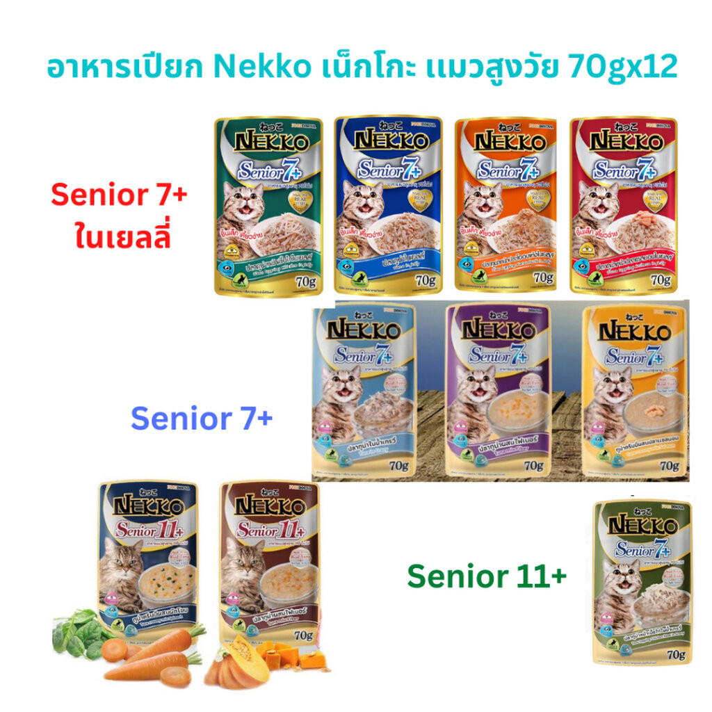 Nekko เน็กโกะ อาหารแมวเปียก NEKKO แมวสูงวัย ขนาด 70gX12
