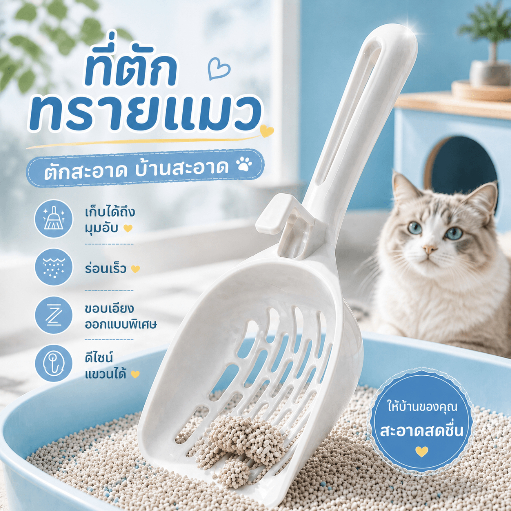 ที่ตักทรายแมวพลาสติก แบบตะแกรงร่อน สําหรับทรายเต้าหู้ ตักก้อนง่าย น้ําหนักเบา ทนทาน อุปกรณ์ทําความสะอาดแมว