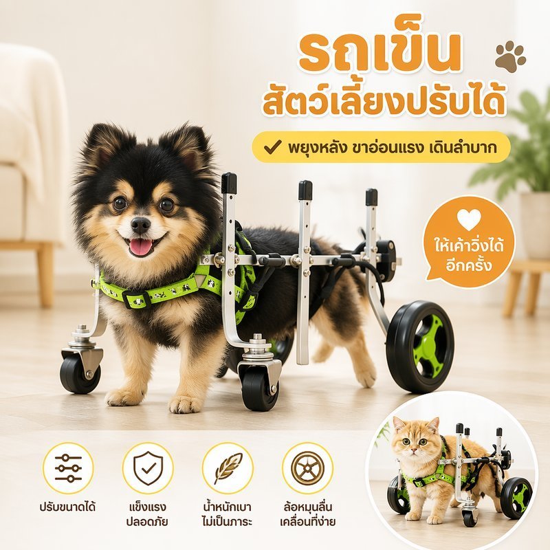 รถเข็นรถเข็นสัตว์เลี้ยงปรับขาหลังสนับสนุนสุนัขแมวคนพิการการกู้คืนไทย