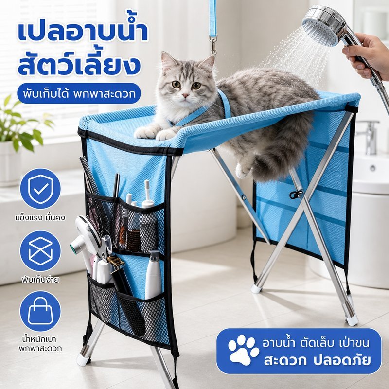 ตัดเล็บสัตว์เลี้ยง เตียงแขวนสัตว์เลี้ยง อาบน้ําแมวสุนัข กันกัดกันข่วน ระบายน้ําเร็ว ถอดแยกได้ ใช้ง่าย