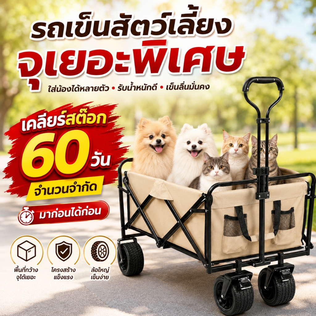 รถเข็นสัตว์เลี้ยงพับได้ รถเข็นสุนัข รถเข็นแมว ขนาดใหญ่ รับน้ําหนักได้เยอะ ช่องเก็บของใหญ่ ง่าย