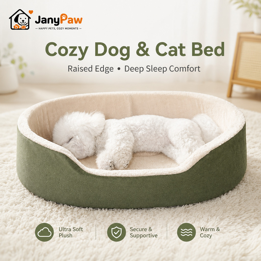 JanyPaw เตียงสุนัขซักได้ ที่นอนแมว ที่นอนสัตว์เลี้ยงตุ๊กตาหนาพิเศษพร้อมขอบยก, เบาะถอดได้, รังนอนสัตว์เลี้ยงแสนสบาย