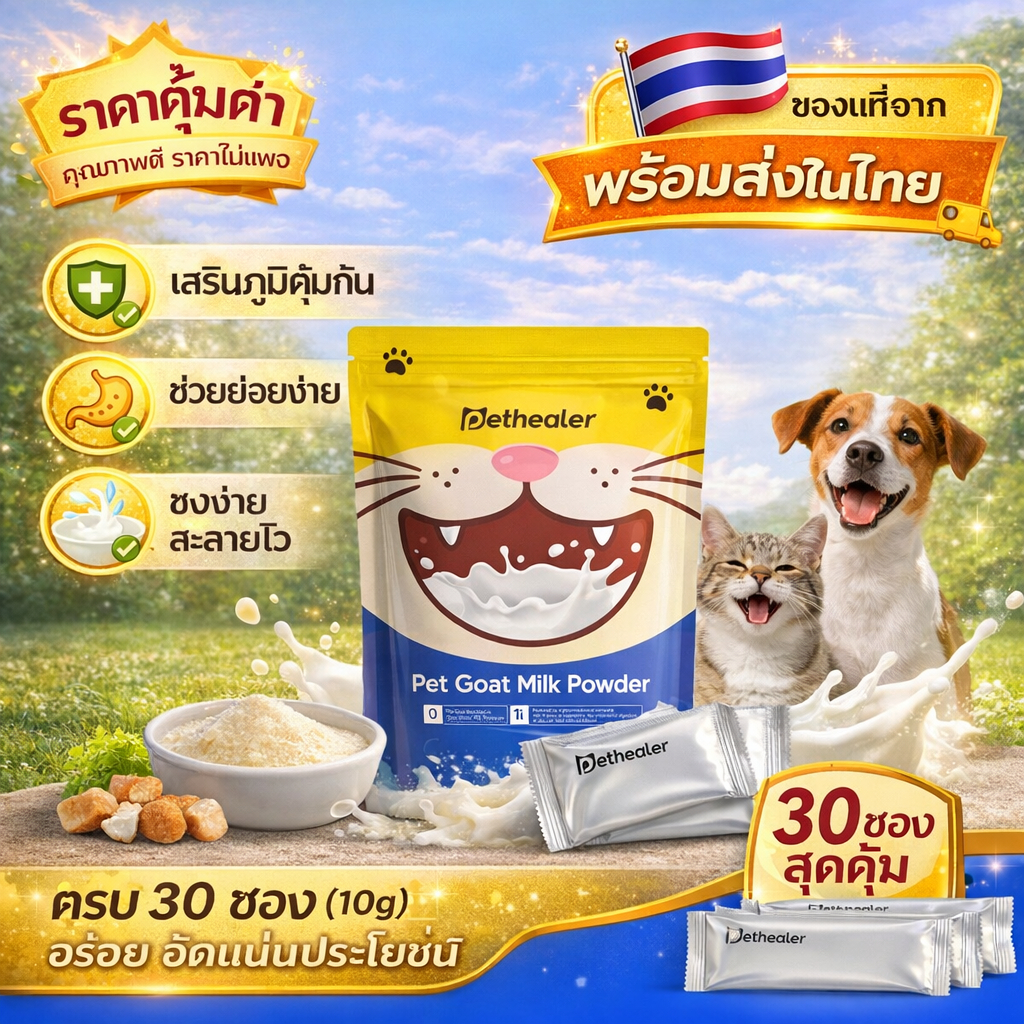 Pethealer นมแพะสัตว์เลี้ยง สําหรับแมวและสุนัข ย่อยง่าย ชงง่าย เสริมภูมิคุ้มกัน 30 ซอง 10g ในไทย