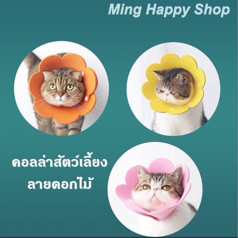 Ming คอลล่าสัตว์เลี้ยงกันเลีย ลายดอกไม้ ปลอกคอสัตว์เลี้ยงกันเลีย คอลล่าหมาและแมว EVA ราคาถูก