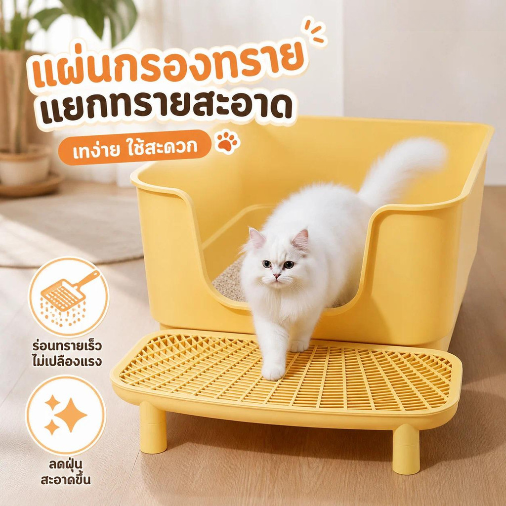 ที่ดักทรายแมว บันไดห้องน้ําแมว 2ชั้น ที่รองทรายแมว เหมาะสําหรับถังทรายแมว 90% ทรายแมวที่ติดตามเท้า
