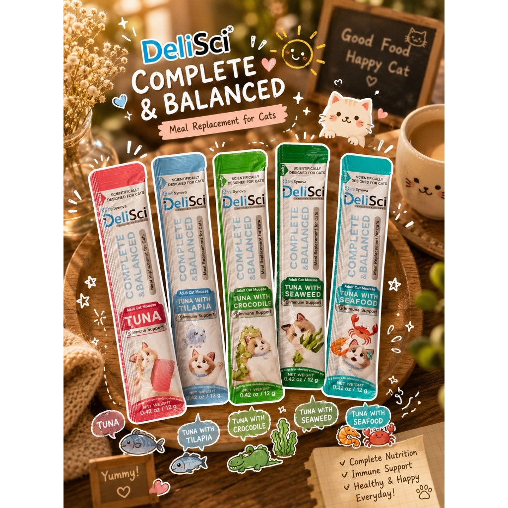 DeliSci Cat Mousse( 10 ซอง)มูสแมวเลีย โภชนาการครบถ้วน สําหรับแมวอายุ 1 ปี ขึ้นไป ขนาด 12 กรัม
