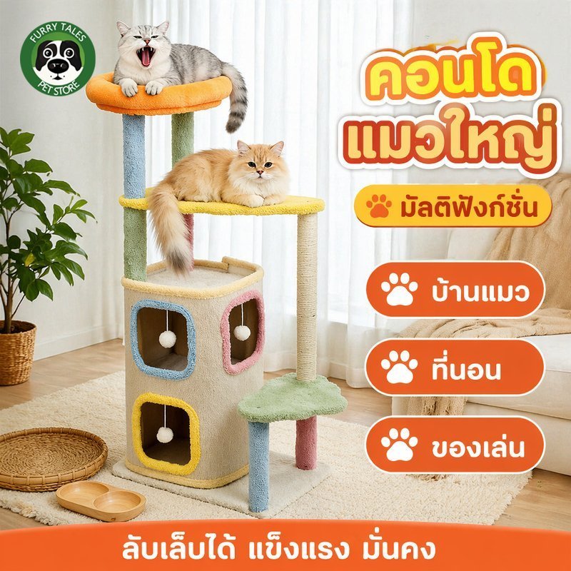 คอนโดแมว เสาลับเล็บแมว บ้านแมว ที่นอนแมว ของเล่นแมว ป่านศรนารายณ์ ฐานมั่นคง ขนาดใหญ่