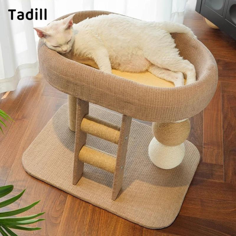 negjsg] Cat Tower Wood Sisal Scratcher เฟอร์นิเจอร์มัลติฟังก์ชั่นสําหรับลูกแมวกิจกรรมเตียงและแมวอพาร์ทเมนต์